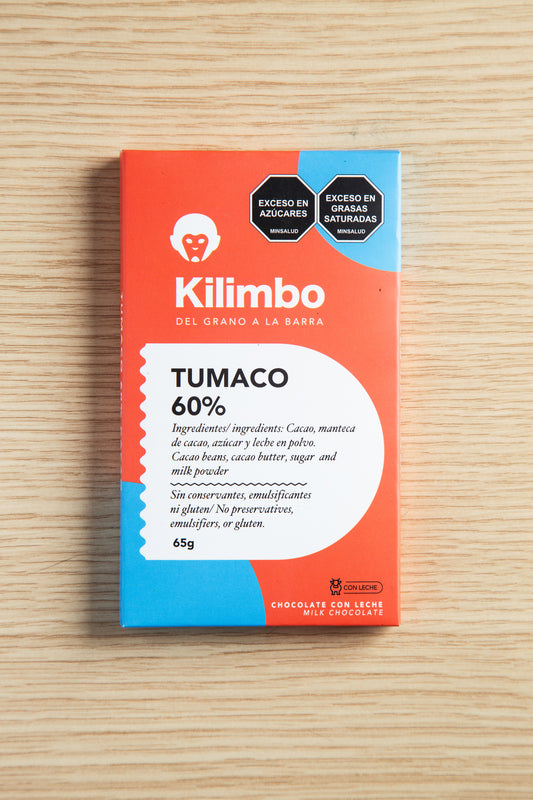 Barra de chocolate 60% cacao de Tumaco con leche