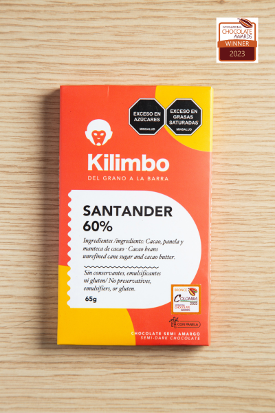 Barra de chocolate 60% cacao de Santander con panela